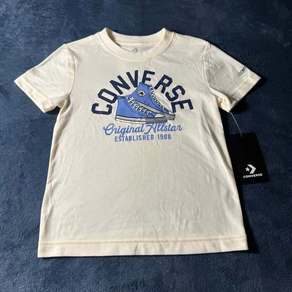 Converse Boys Retro Remix Sneaker Graphic T-Shirt Egret Size 4